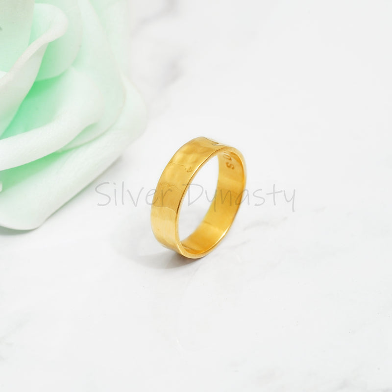 Silver Band, 925 Solid Sterling Silver Ring, Gold Plated Wide Band, Couple Band