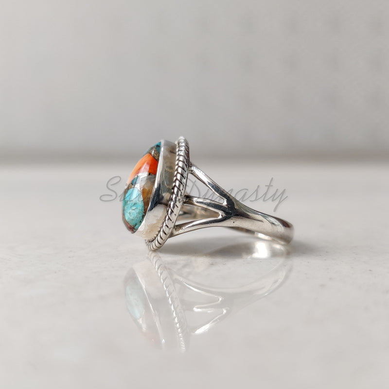 'Statement' Oyster Copper Turquoise 925 Solid Sterling Silver Ring