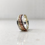 Spinner Ring, 925 Solid Sterling Silver Band, Brass + Copper Spin