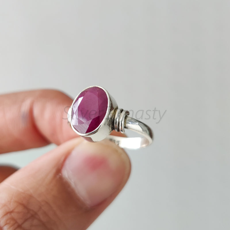 'Minimalist' Ruby 925 Solid Sterling Silver Ring