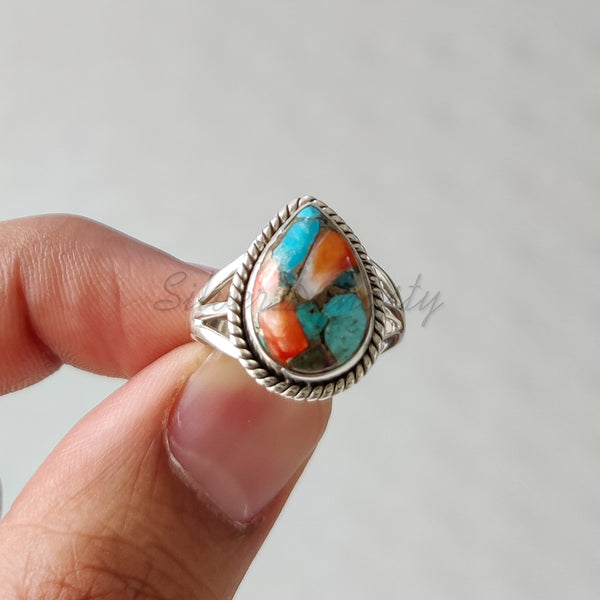 'Statement' Oyster Copper Turquoise 925 Solid Sterling Silver Ring