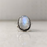 'Big' Natural Rainbow Moonstone 925 Solid Sterling Silver Ring