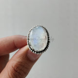 'Big' Natural Rainbow Moonstone 925 Solid Sterling Silver Ring