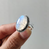 'Big' Natural Rainbow Moonstone 925 Solid Sterling Silver Ring