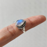 'Statement' Natural Rainbow Moonstone 925 Solid Sterling Silver Ring