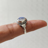 'Statement' Natural Rainbow Moonstone 925 Solid Sterling Silver Ring