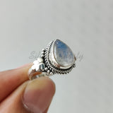 'Statement' Natural Rainbow Moonstone 925 Solid Sterling Silver Ring