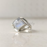 'Designer' Rainbow Moonstone 925 Solid Sterling Silver Ring