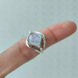 'Designer' Rainbow Moonstone 925 Solid Sterling Silver Ring