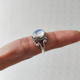 'Designer' Rainbow Moonstone 925 Solid Sterling Silver Ring