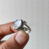 'Designer' Rainbow Moonstone 925 Solid Sterling Silver Ring