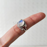 'Designer' Rainbow Moonstone 925 Solid Sterling Silver Ring