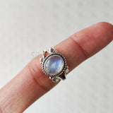 'Designer' Rainbow Moonstone 925 Solid Sterling Silver Ring