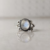 'Designer' Rainbow Moonstone 925 Solid Sterling Silver Ring