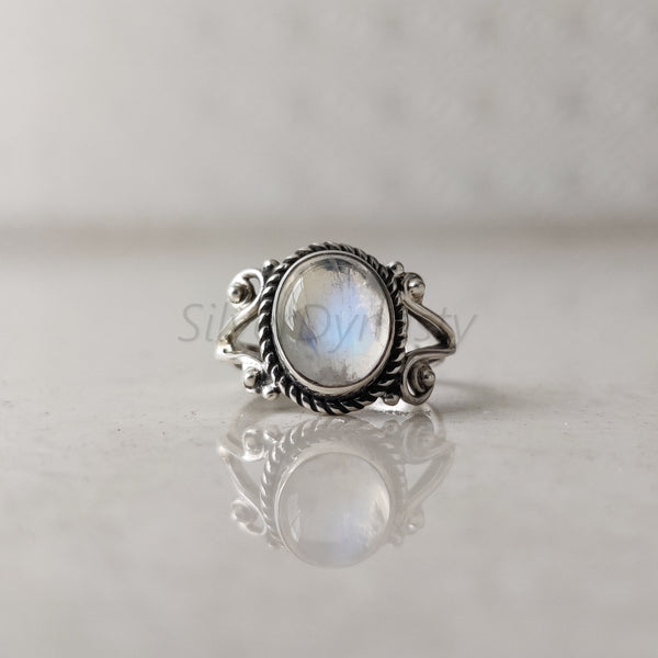 'Designer' Rainbow Moonstone 925 Solid Sterling Silver Ring