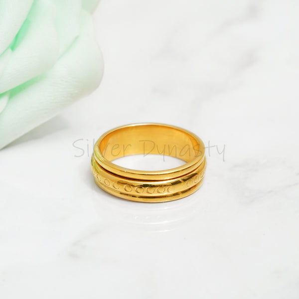 Spinner Ring, 925 Solid Sterling Silver Gold Plated Wide Band, Couple Band