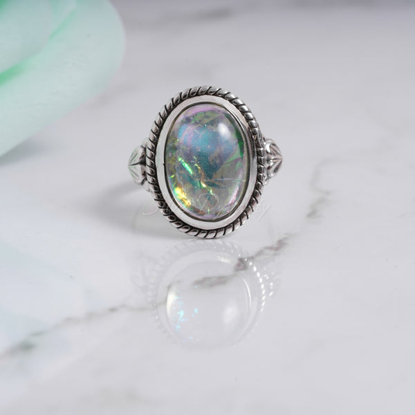 'Dashing' Dichroic Glass 925 Solid Sterling Silver Ring