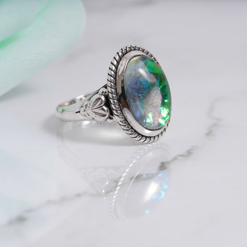 'Dashing' Dichroic Glass 925 Solid Sterling Silver Ring