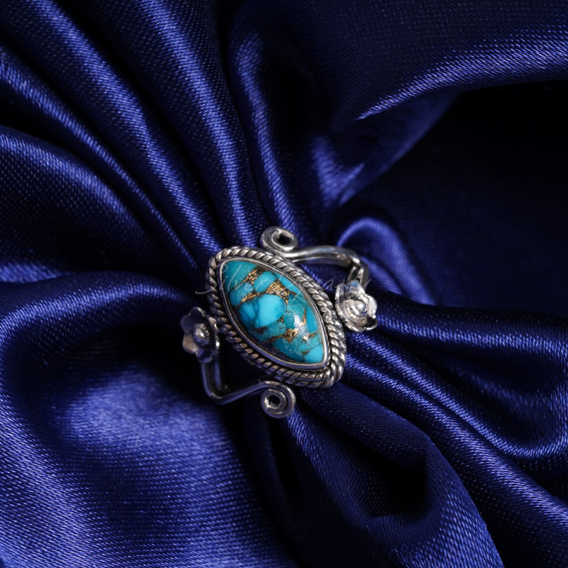 'BIA' Blue Copper Turquoise 925 Solid Sterling Silver Ring