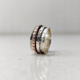 Spinner Ring, 925 Solid Sterling Silver Band, Silver + Copper Spin