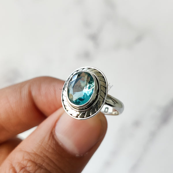 'BIA' Blue Topaz Ring, 925 Solid Sterling Silver Ring