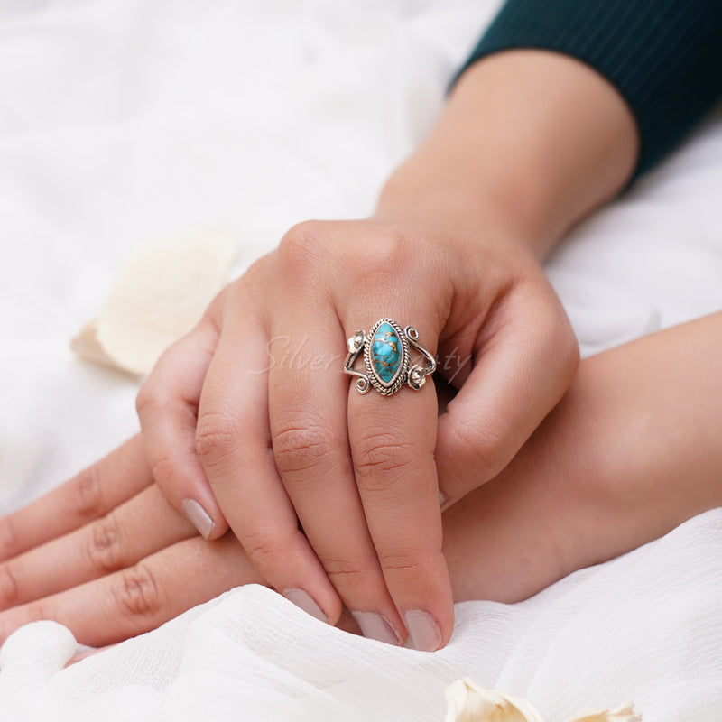 'BIA' Blue Copper Turquoise 925 Solid Sterling Silver Ring