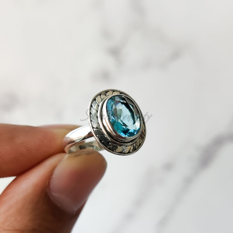 'BIA' Blue Topaz Ring, 925 Solid Sterling Silver Ring