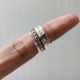 Spinner Ring, 925 Solid Sterling Silver Band, Silver + Copper Spin