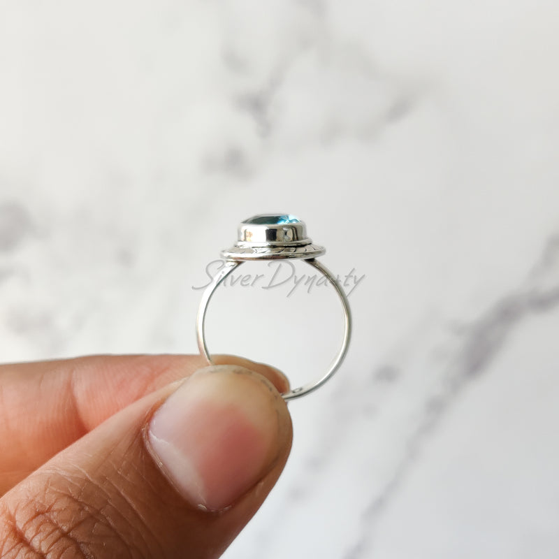 'BIA' Blue Topaz Ring, 925 Solid Sterling Silver Ring