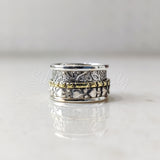 Spinner Ring, 925 Solid Sterling Silver Band, Silver + Brass Spin