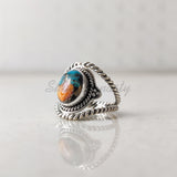 'Designer' Oyster Copper Turquoise 925 Solid Sterling Silver Ring