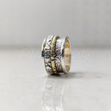 Spinner Ring, 925 Solid Sterling Silver Band, Silver + Brass Spin