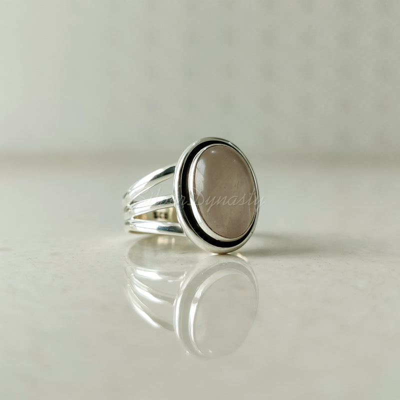 'Statement' Rose Quartz Ring 925 Solid Sterling Silver Ring