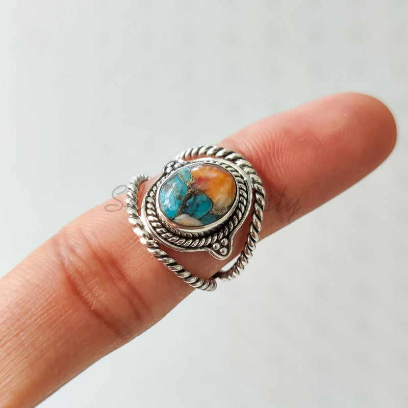 'Designer' Oyster Copper Turquoise 925 Solid Sterling Silver Ring