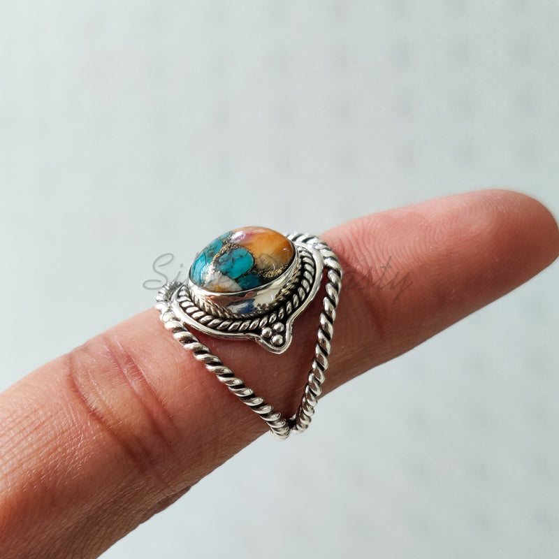 'Designer' Oyster Copper Turquoise 925 Solid Sterling Silver Ring