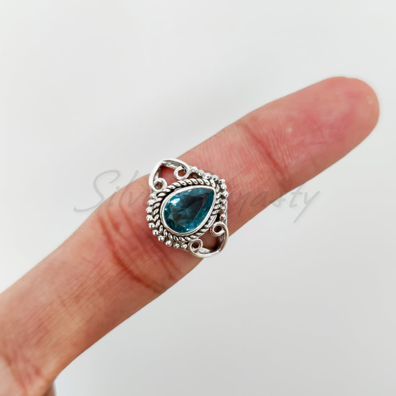 'Boho' Blue Topaz 925 Solid Sterling Silver Designer Ring