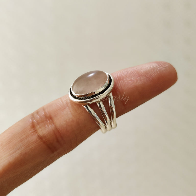 'Statement' Rose Quartz Ring 925 Solid Sterling Silver Ring