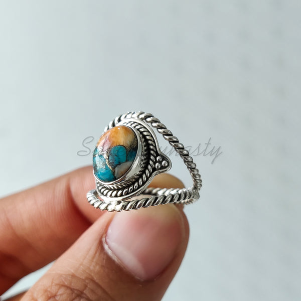 'Designer' Oyster Copper Turquoise 925 Solid Sterling Silver Ring