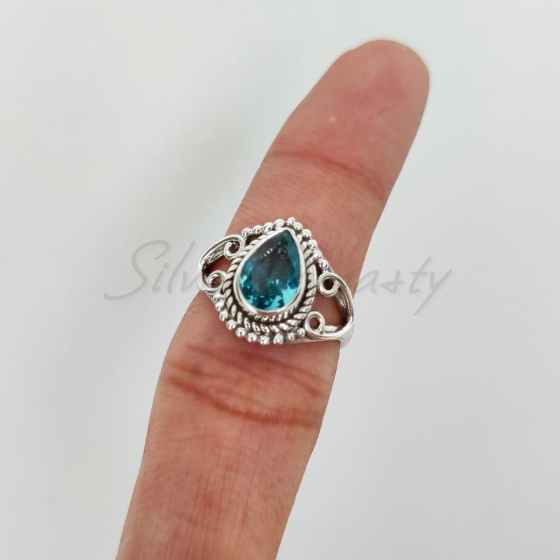 'Boho' Blue Topaz 925 Solid Sterling Silver Designer Ring