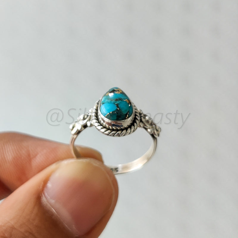 'Fortuna' Blue Copper Turquoise 925 Solid Sterling Silver Ring