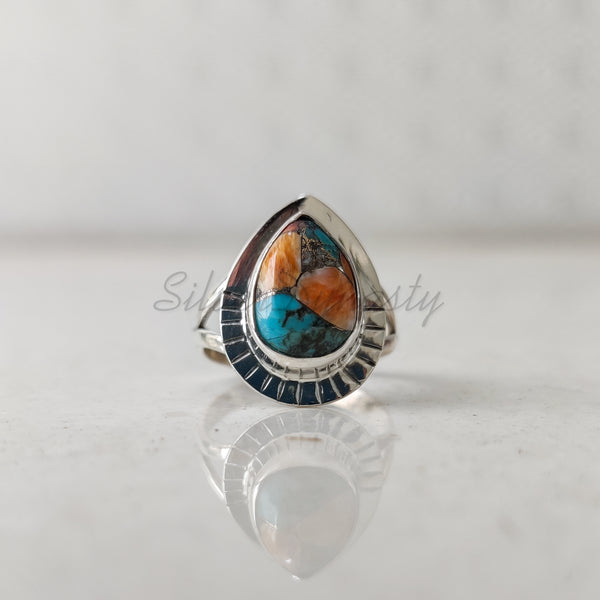 'Cocktail' Oyster Copper Turquoise 925 Solid Sterling Silver Ring