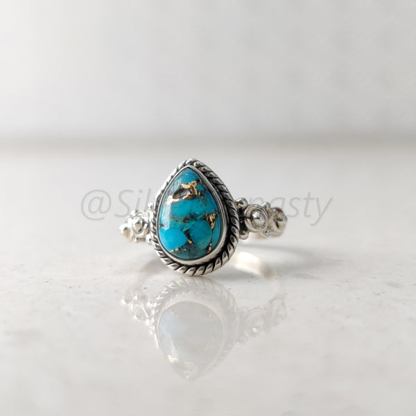 'Fortuna' Blue Copper Turquoise 925 Solid Sterling Silver Ring