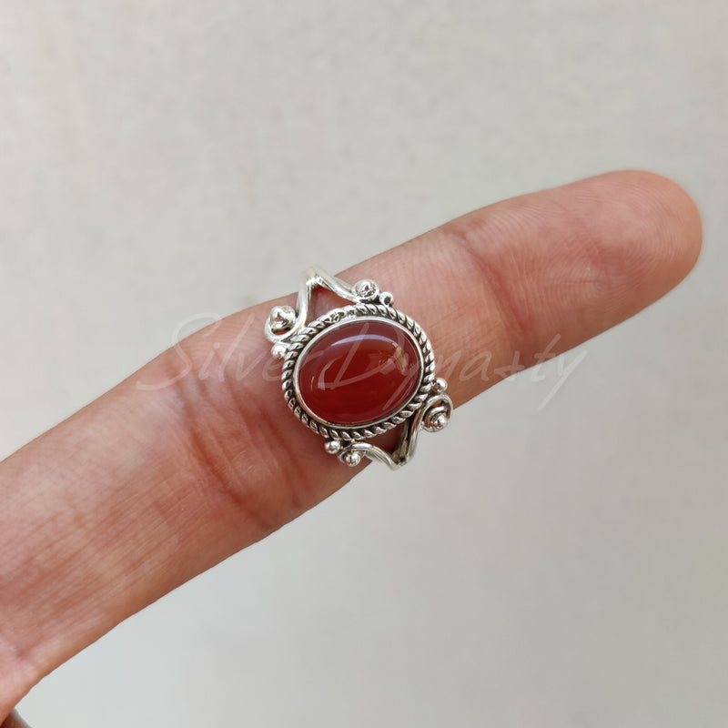 'Modern' Carnelian 925 Solid Sterling Silver Ring