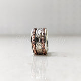 Spinner Ring, 925 Solid Sterling Silver Band, Silver + 2 Copper Spin