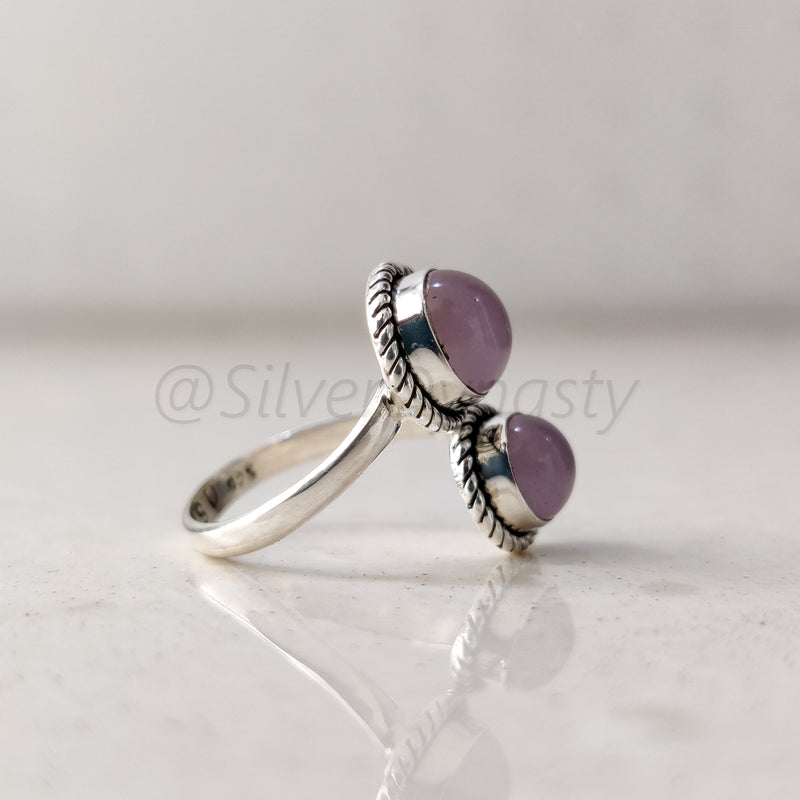 Rose Quartz Ring 925 Solid Sterling Silver Double Stone Ring