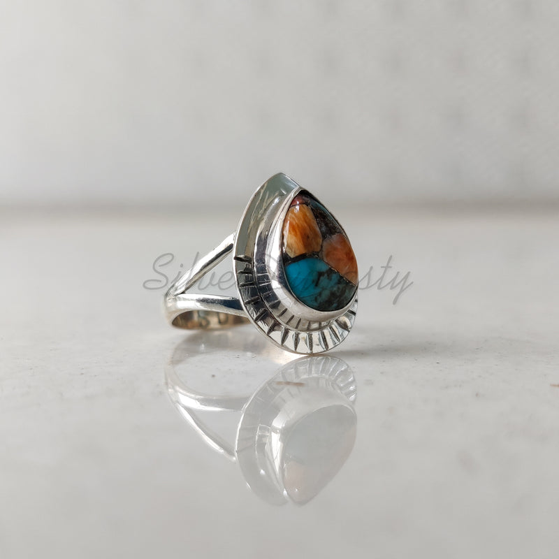 'Cocktail' Oyster Copper Turquoise 925 Solid Sterling Silver Ring