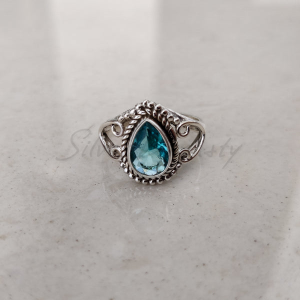 'Boho' Blue Topaz 925 Solid Sterling Silver Designer Ring