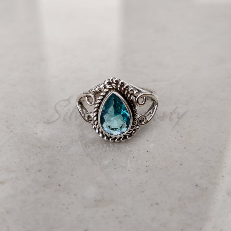 'Boho' Blue Topaz 925 Solid Sterling Silver Designer Ring