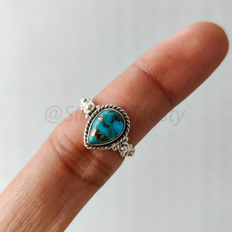 'Fortuna' Blue Copper Turquoise 925 Solid Sterling Silver Ring