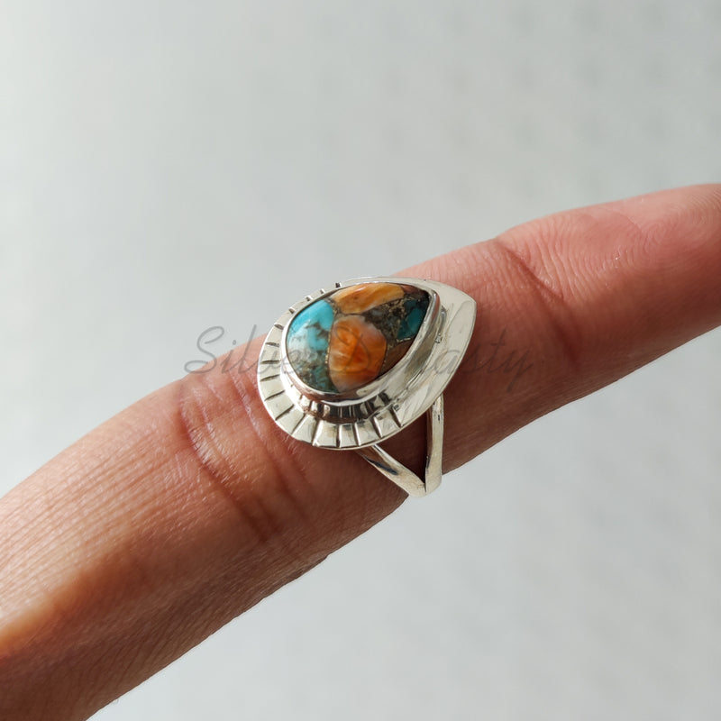 'Cocktail' Oyster Copper Turquoise 925 Solid Sterling Silver Ring